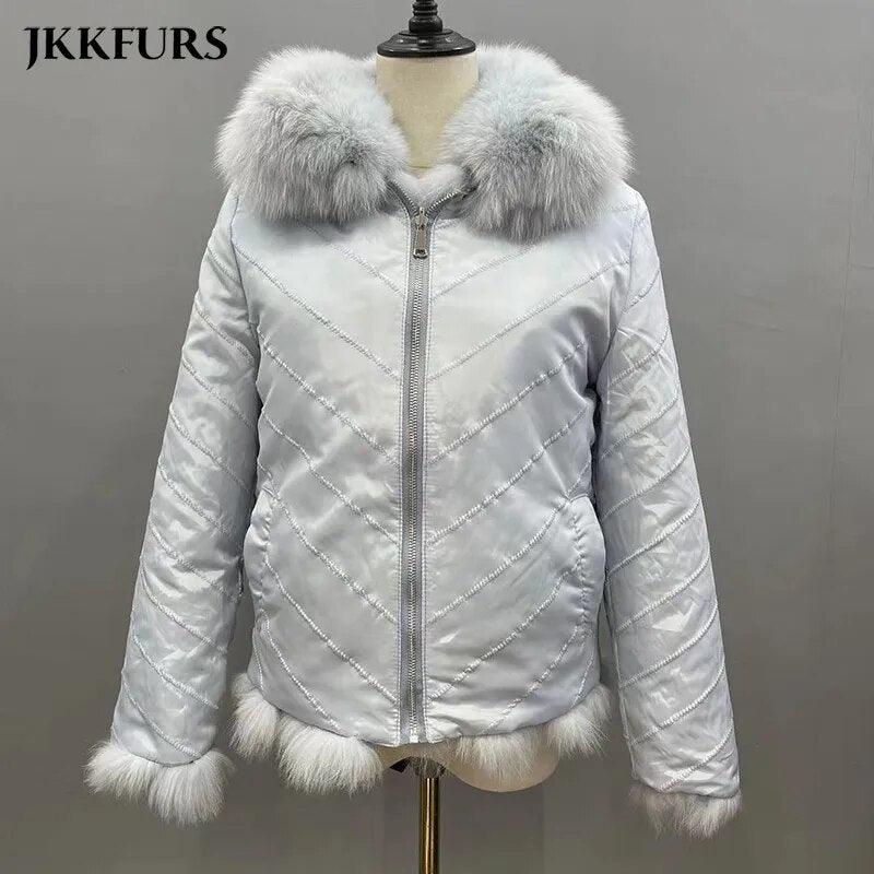 Fox Fur Coat for Women Cardigan Reversible Jacket Bubble Natural Fur