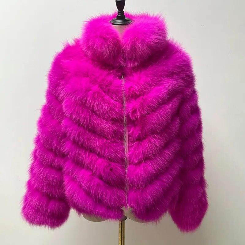 Fox Fur Coat for Women Cardigan Reversible Jacket Bubble Natural Fur