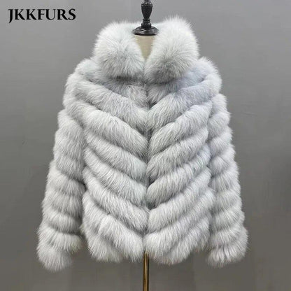 Fox Fur Coat for Women Cardigan Reversible Jacket Bubble Natural Fur