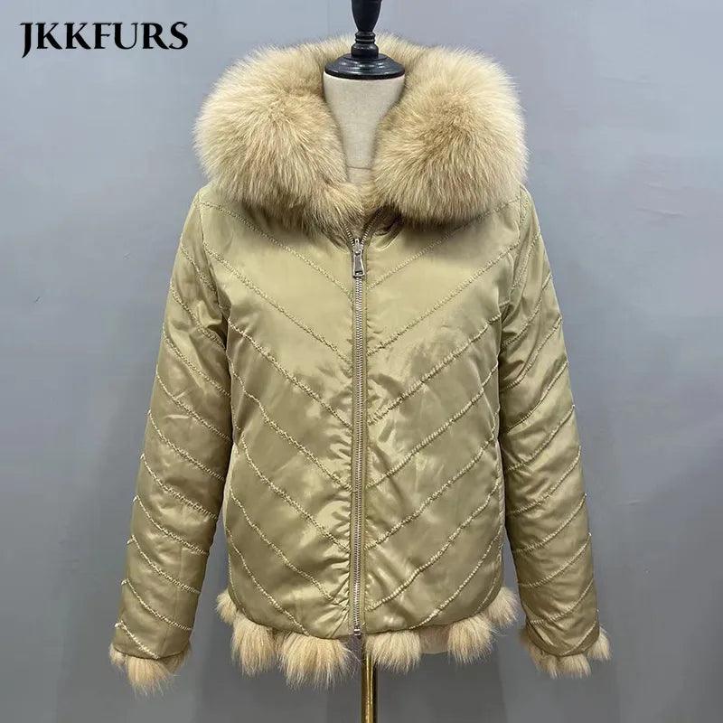 Fox Fur Coat for Women Cardigan Reversible Jacket Bubble Natural Fur