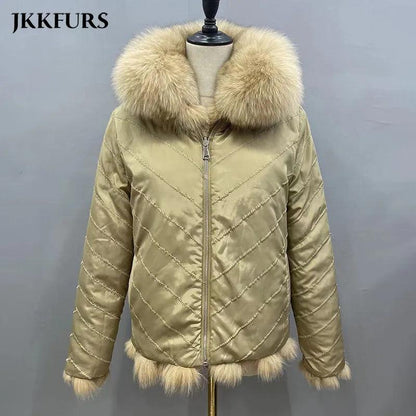 Fox Fur Coat for Women Cardigan Reversible Jacket Bubble Natural Fur