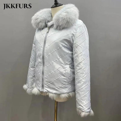 Fox Fur Coat for Women Cardigan Reversible Jacket Bubble Natural Fur