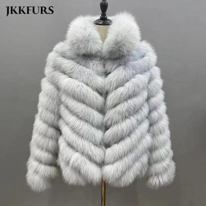 Fox Fur Coat for Women Cardigan Reversible Jacket Bubble Natural Fur