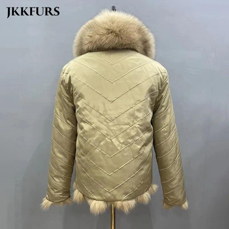 Fox Fur Coat for Women Cardigan Reversible Jacket Bubble Natural Fur