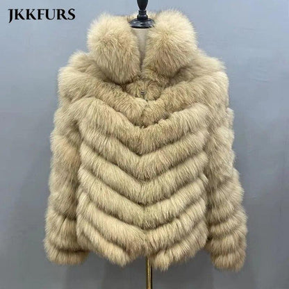 Fox Fur Coat for Women Cardigan Reversible Jacket Bubble Natural Fur