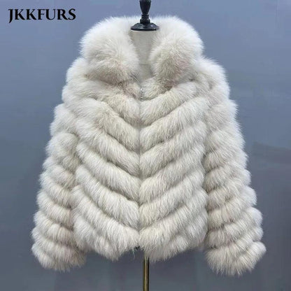 Fox Fur Coat for Women Cardigan Reversible Jacket Bubble Natural Fur