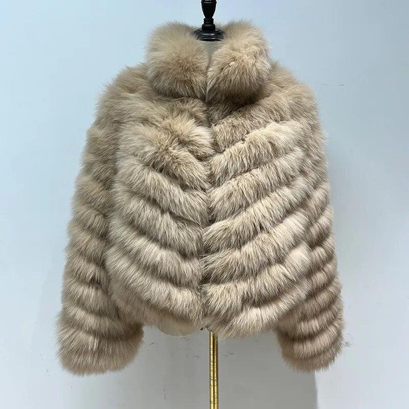 Fox Fur Coat for Women Cardigan Reversible Jacket Bubble Natural Fur