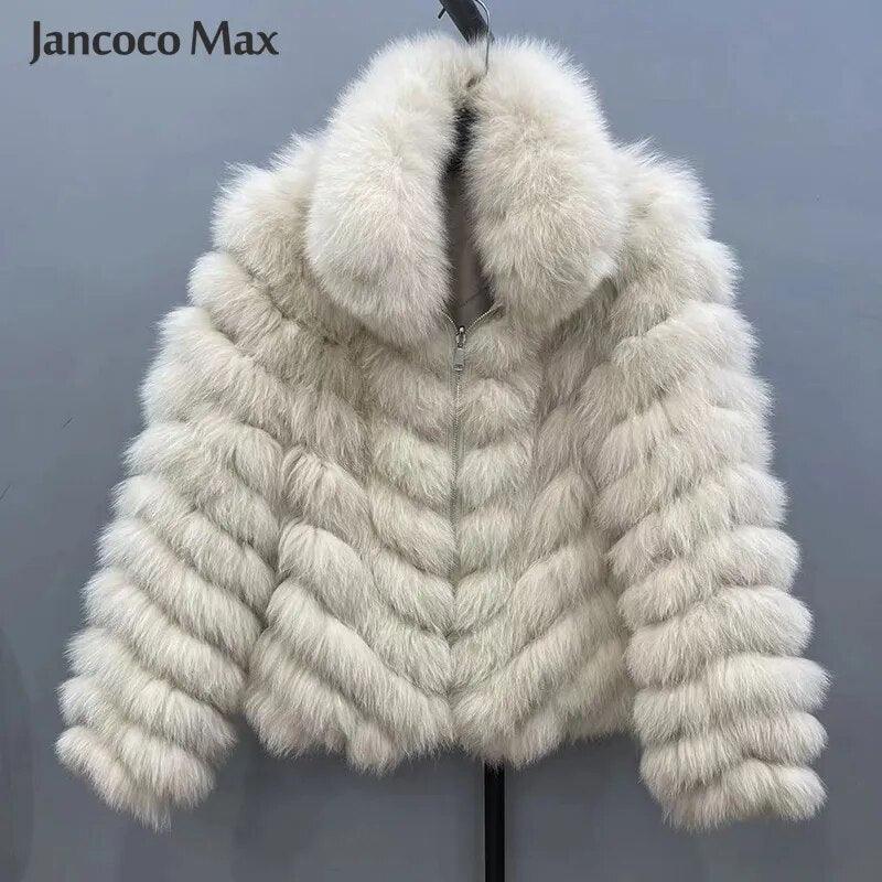 Fox Fur Coat for Women Cardigan Reversible Jacket Bubble Natural Fur