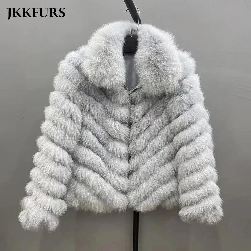 Fox Fur Coat for Women Cardigan Reversible Jacket Bubble Natural Fur