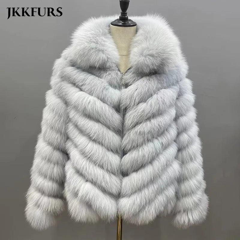 Fox Fur Coat for Women Cardigan Reversible Jacket Bubble Natural Fur