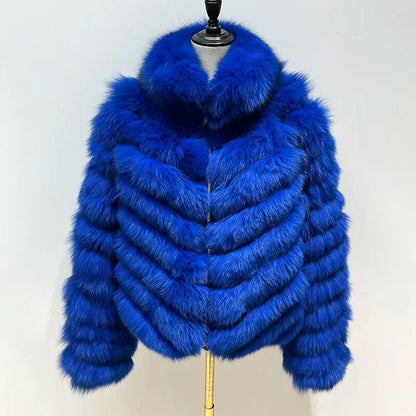 Fox Fur Coat for Women Cardigan Reversible Jacket Bubble Natural Fur