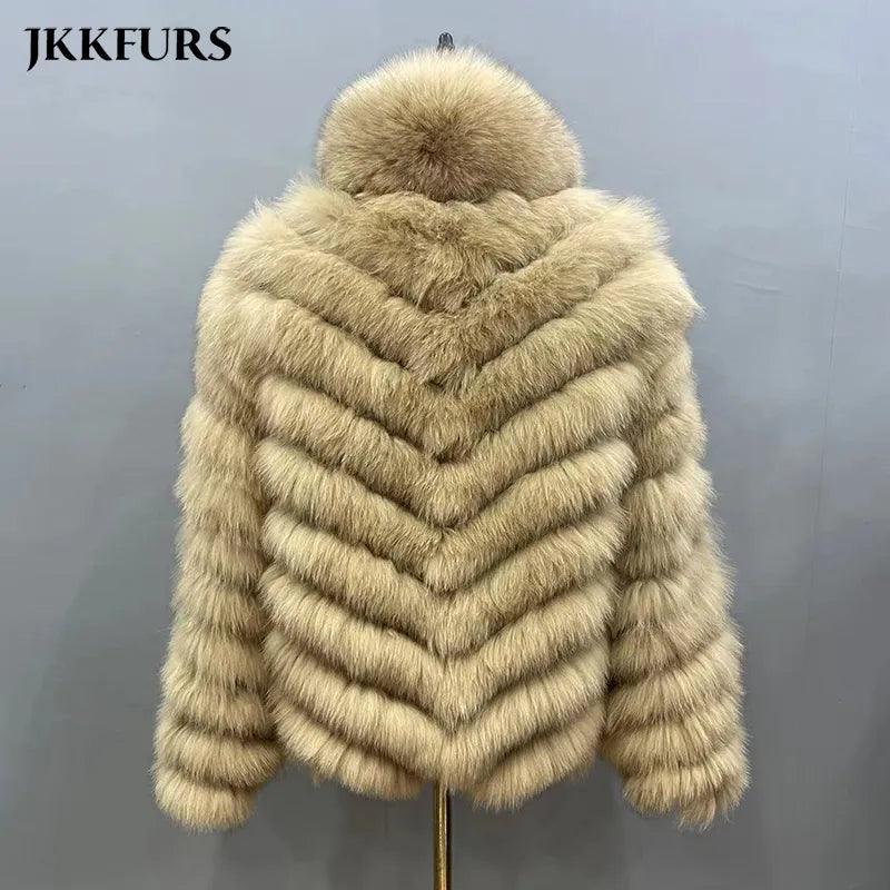 Fox Fur Coat for Women Cardigan Reversible Jacket Bubble Natural Fur