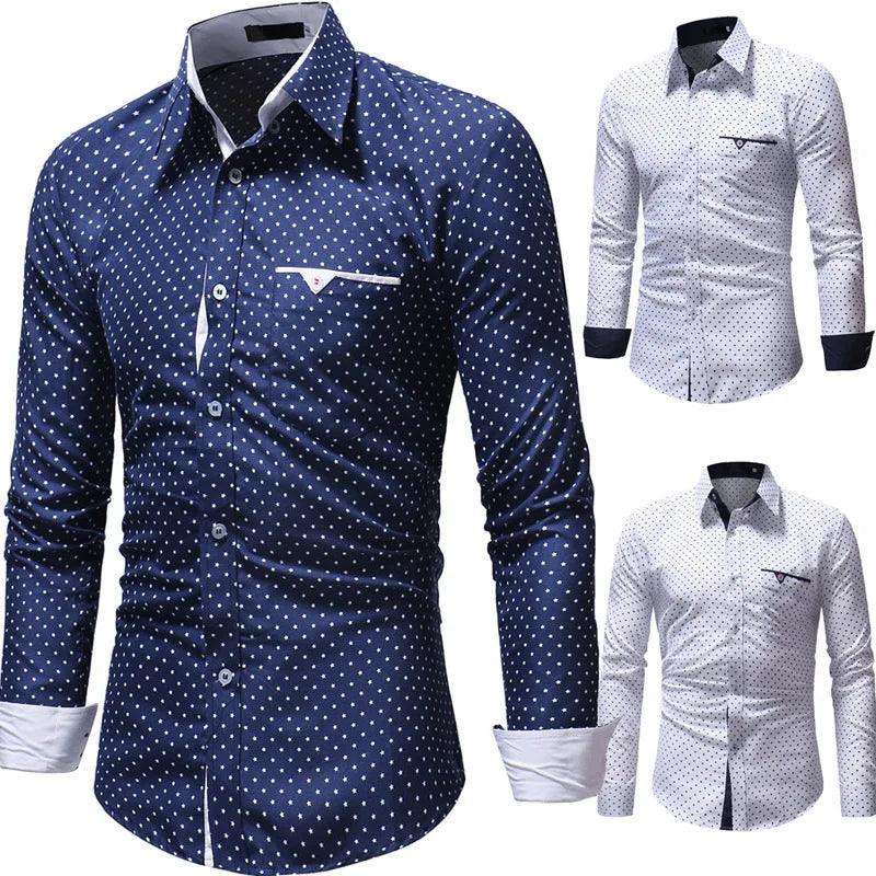 Slim Fit, Men's Long Sleeve Shirt with Star Print