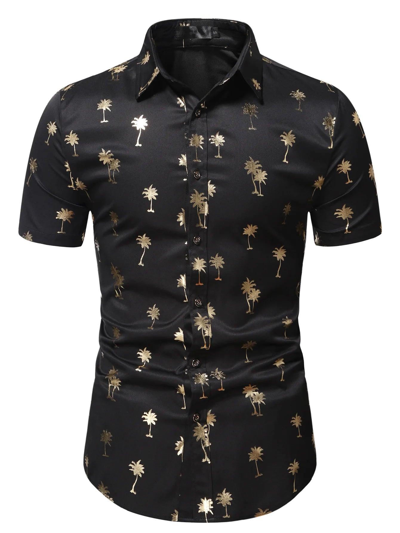 Gold Print Shirt for Men, Short-Sleeves