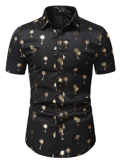 Gold Print Shirt for Men, Short-Sleeves