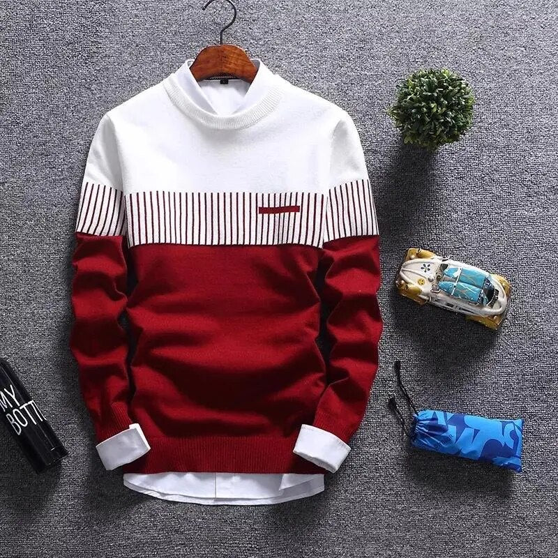 Men Classy Striped Causal Knitted Sweaters Slim Fit O-Neck