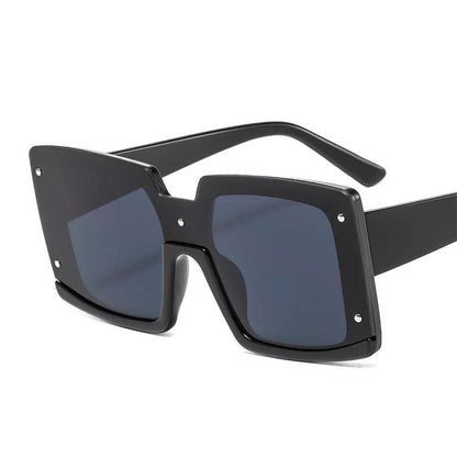 Trendy Big Square Sunglasses with Half Frame and One-Piece Lens