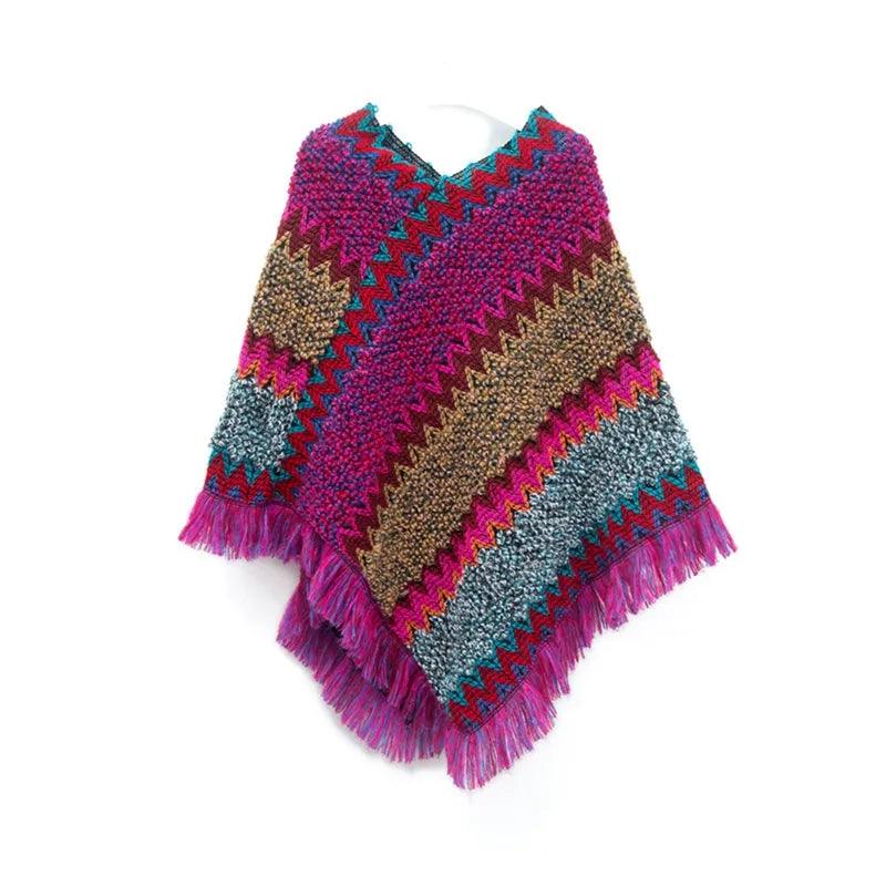 Cloak Soft Knitted Stripe Cardigan Ponchos