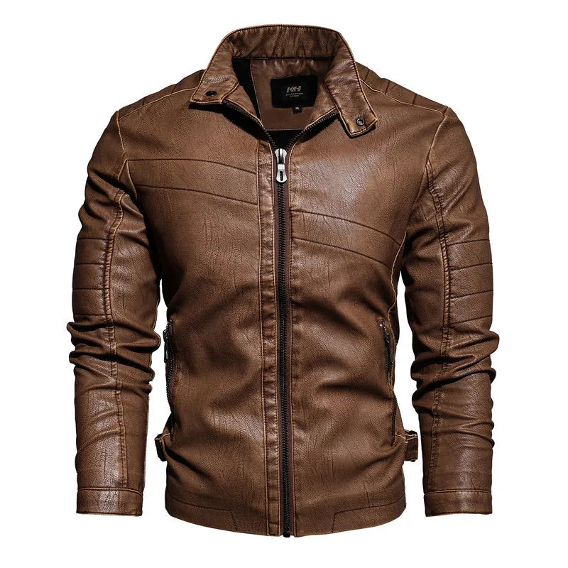 Men's Vintage Leather Motorcycle Jacket Men Casual Winter Jacket Male Fleece Warm Biker Coats riding jacket