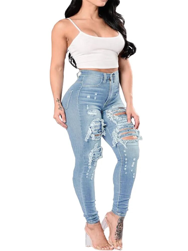 Ripped skinny denim casual pencil Jeans