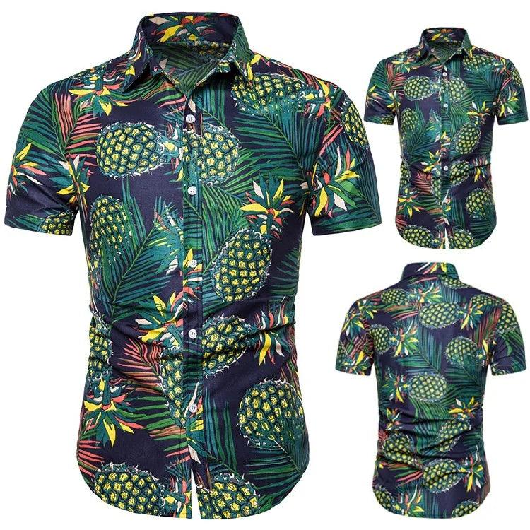 Floral Print Hawaiian Shirts for Men, Short Sleeve, Cotton, Lapel Collar