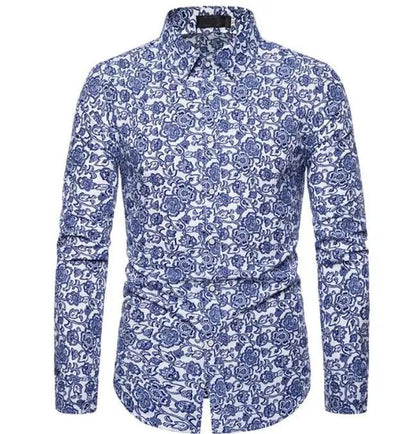 High-Quality Print Casual Slim-Fit Long Sleeve Men's Shirt