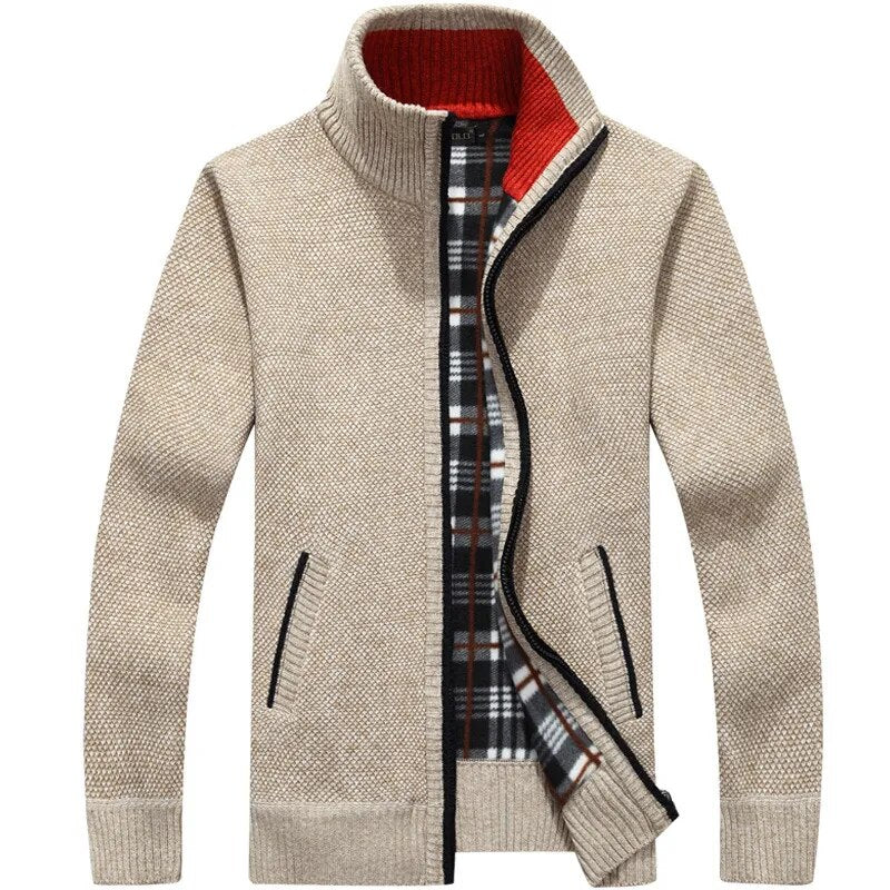 Winter Men's Wool Cardigan Zipper Knitted Thick Casual