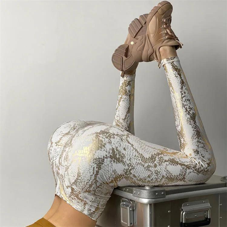 Golden High Waist Snake Print Yoga Pants: Gym Leggings for Fitness, Butt Lifting