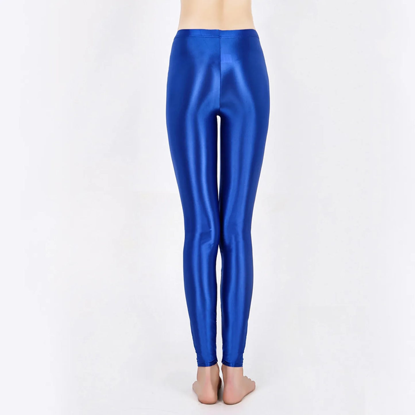 Solid Glossy Pilates Yoga Fitness Wide Elastic Waistband Leggings Stretchy Pants