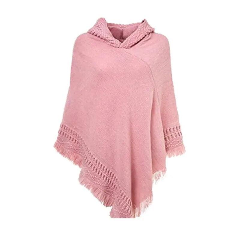 Knit Hooded Poncho Shawl Sweater