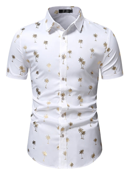 Gold Print Shirt for Men, Short-Sleeves