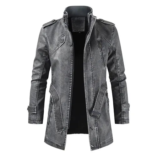 Winter Men's Thick Faux Leather Long Jacket