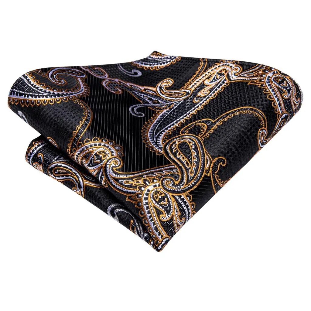 Hi-Tie Silk Mens Ascots Hanky Cufflinks Set Jacquard Paisley Floral Cravat