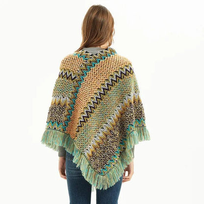 Cloak Soft Knitted Stripe Cardigan Ponchos