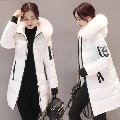 Parka Big Fur Collar Hooded Thick Warm Long Female Coat Casual