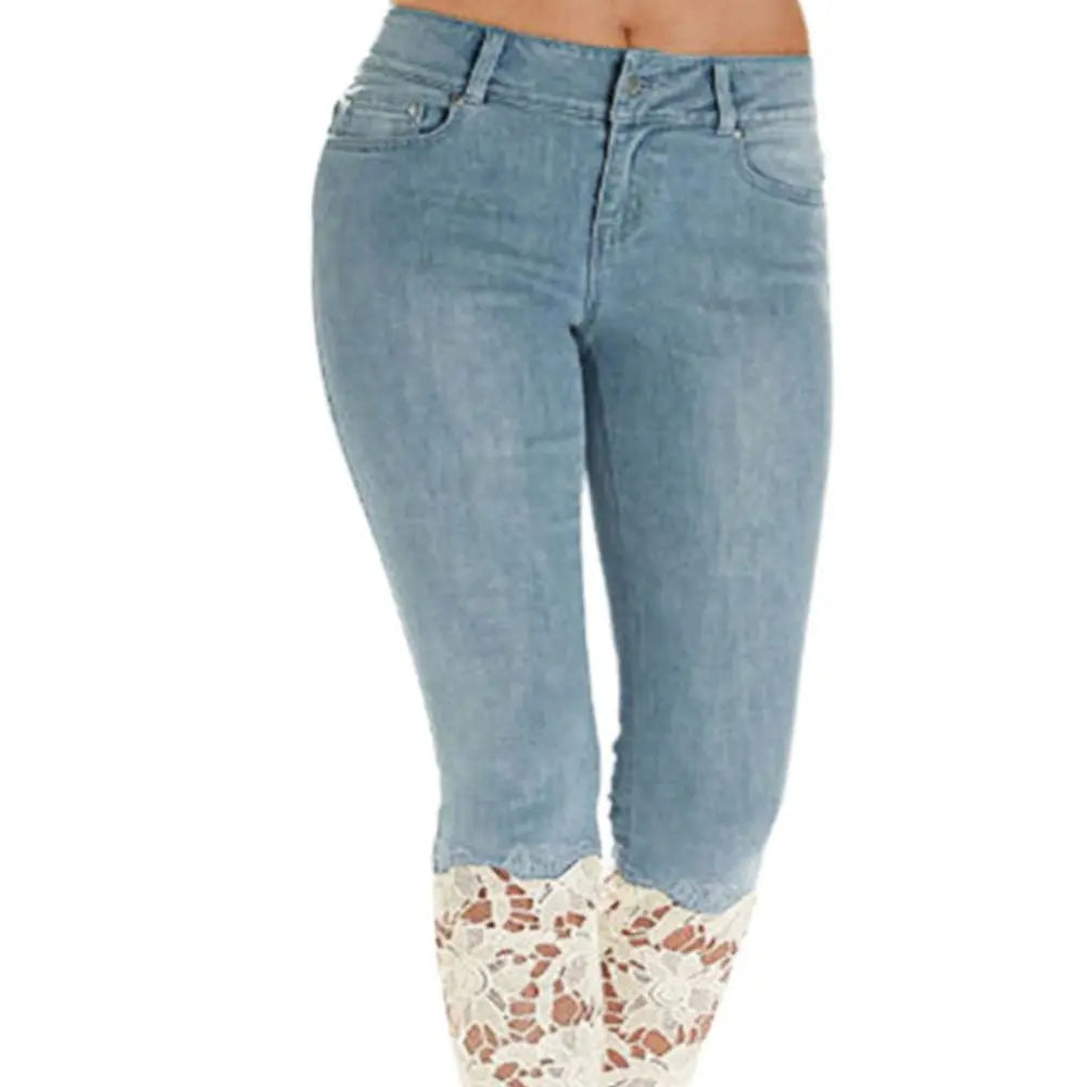 Capri Lace Stretchy Calf Length Skinny Jeggings Denim