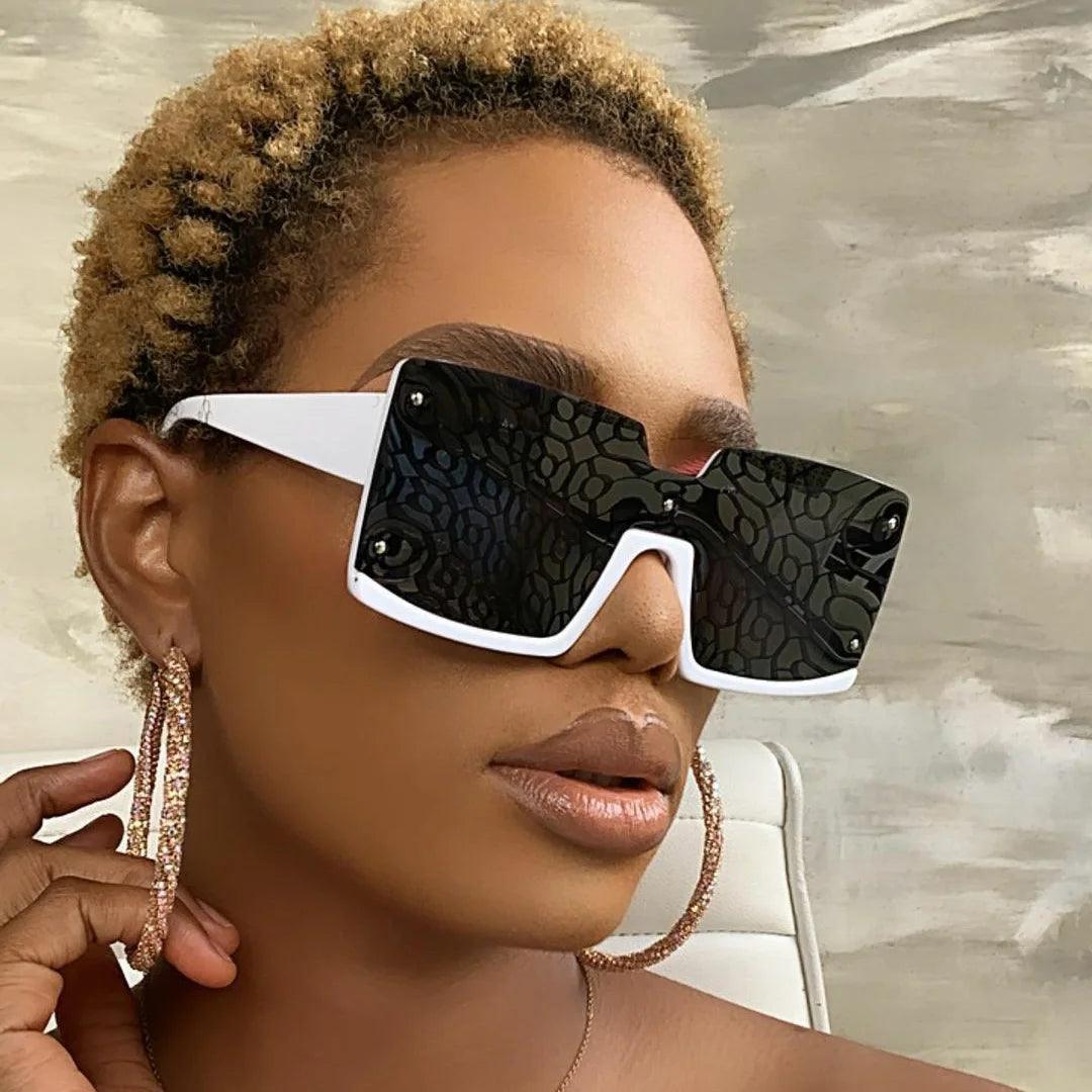 Trendy Big Square Sunglasses with Half Frame and One-Piece Lens