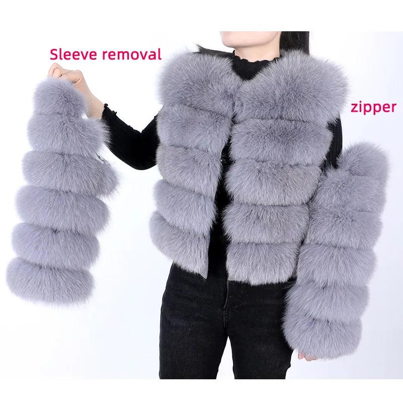 Real Fox Fur Coat Women Winter Warm Luxury Fur Jacket Plus