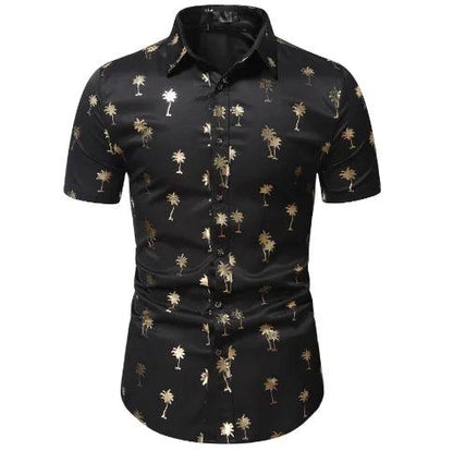 Gold Print Shirt for Men, Short-Sleeves