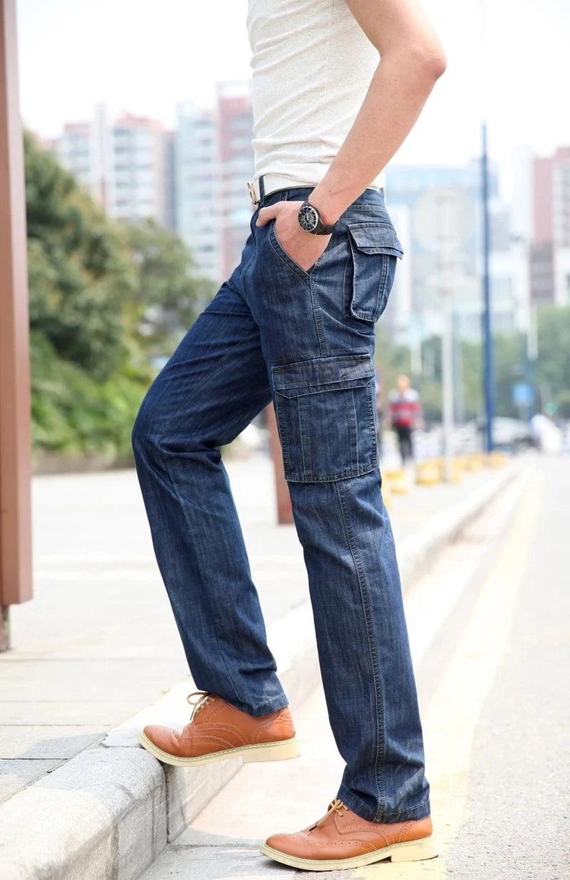 Regular Stretchy Men's Jeans: Straight Cut with Side Pockets