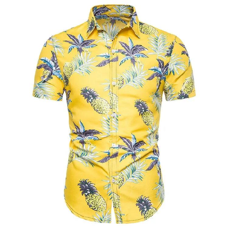 Floral Print Hawaiian Shirts for Men, Short Sleeve, Cotton, Lapel Collar