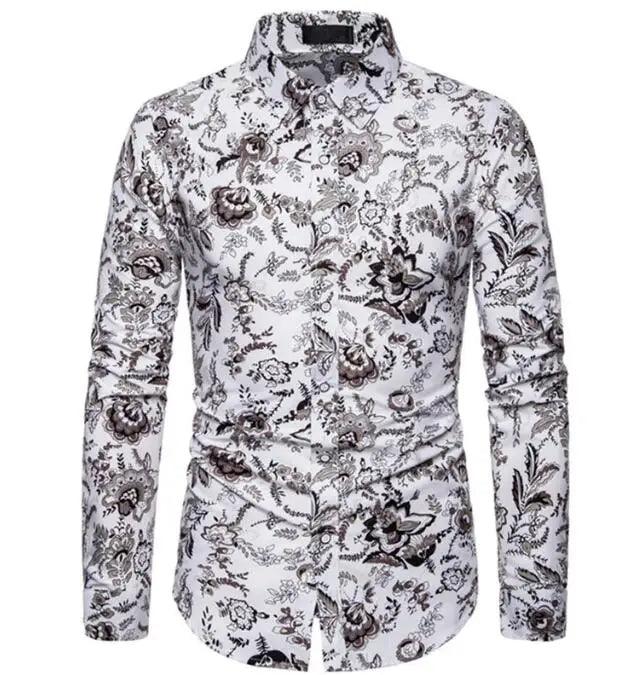 High-Quality Print Casual Slim-Fit Long Sleeve Men's Shirt