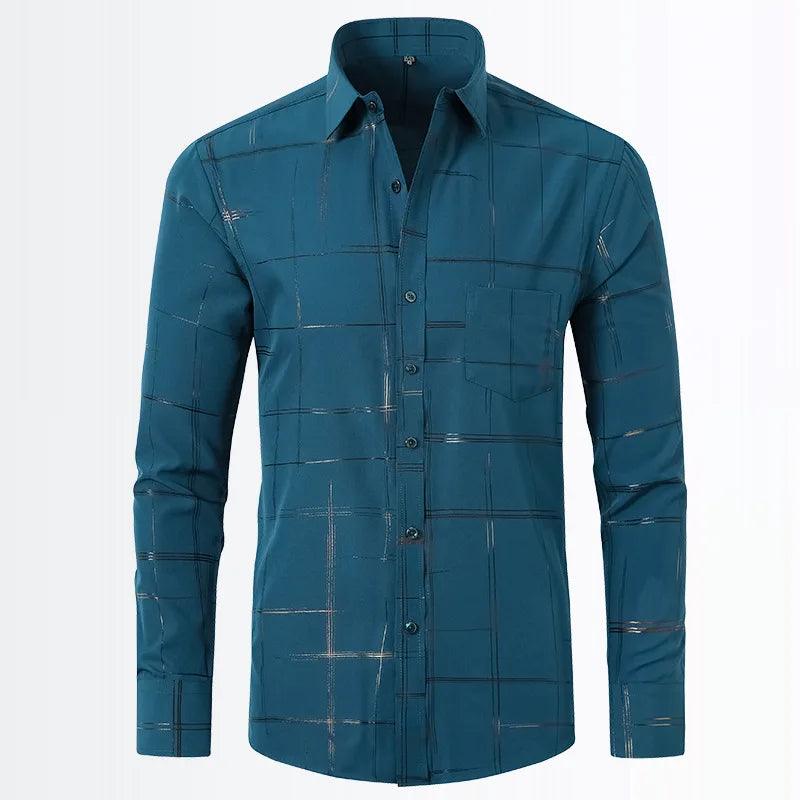 Printed Slim Fit Men's Shirt, Casual Long Sleeved, Solid Color, Plaid Shirt for Men