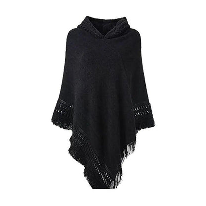 Knit Hooded Poncho Shawl Sweater