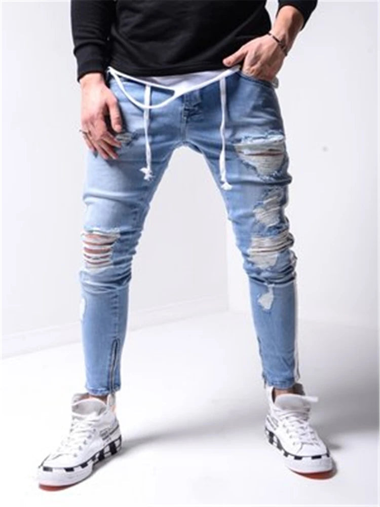 New Slim Men's Denim Jeans Ripped Style