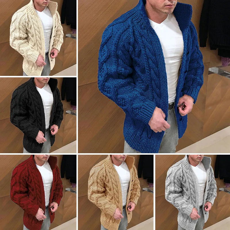 Winter Men Solid Color Knitted Cardigan Warm Long Sleeve