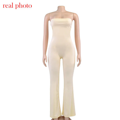 Wide Leg Backless Elegant Strapless Jumpsuit Flare Pants One Piece Outfit