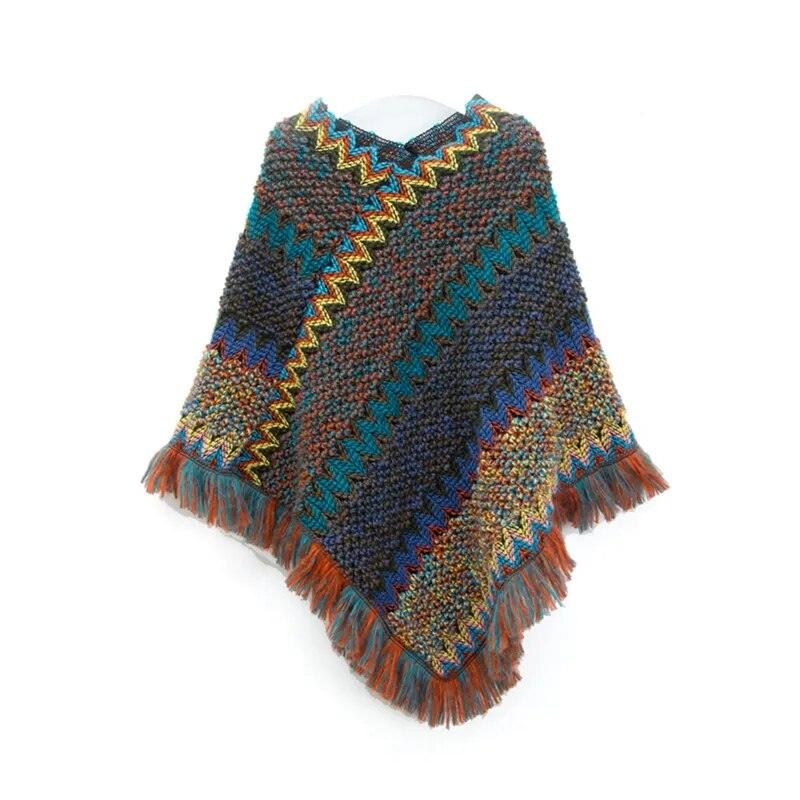 Cloak Soft Knitted Stripe Cardigan Ponchos