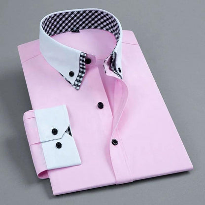 Men's Dressy Double-Layered Collar, Long Sleeve, Regular Fit.