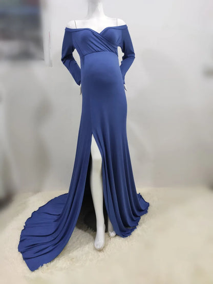 Shoulder-less Maternity Dresses Maxi Gown Long